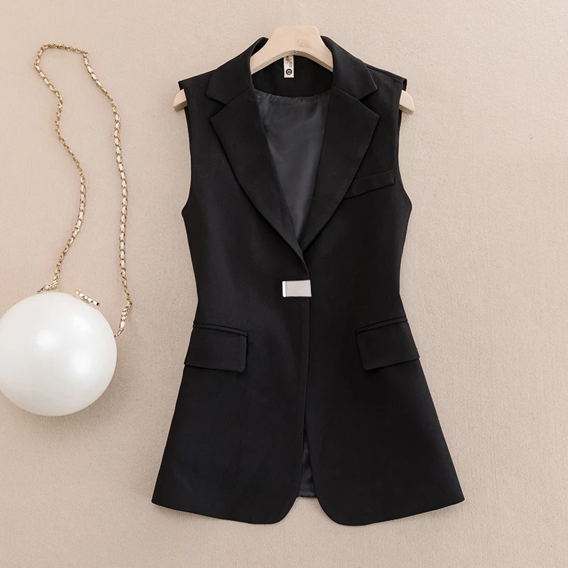 

Bla Mid-Length Suit Vest Women's Jaet Spring Summer New Sle Outerwear Ba Split Faionable Trendy Office Par Wear