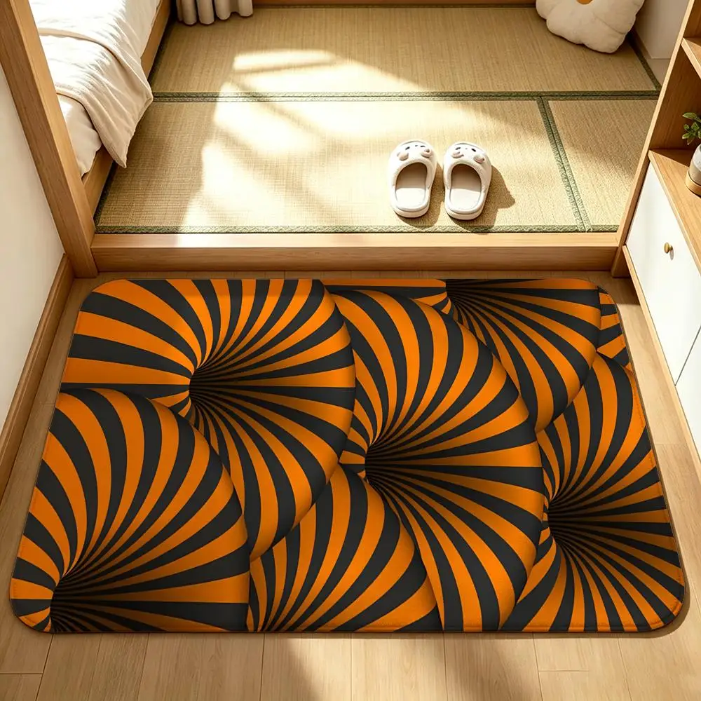 3D Optical Spiral Stripe Allover Floor Mat Bedroom Carpet, Bathroom Foot Mat, Doormat, Non-Slip Absorbent Multi-Use
