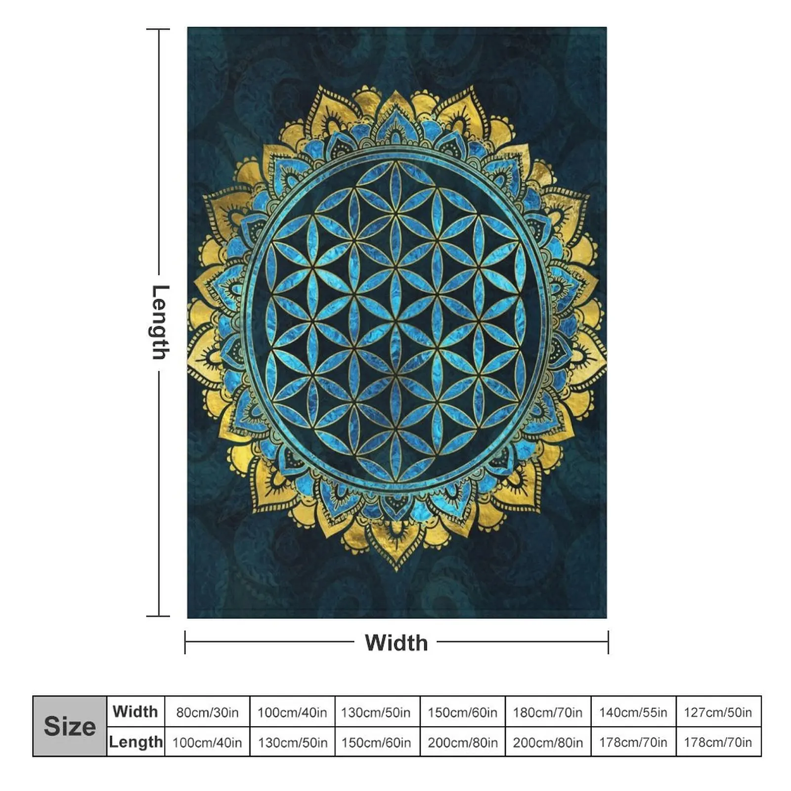 Flower of life gold an blue texture glass Throw Blanket Custom Flannel Camping Blankets