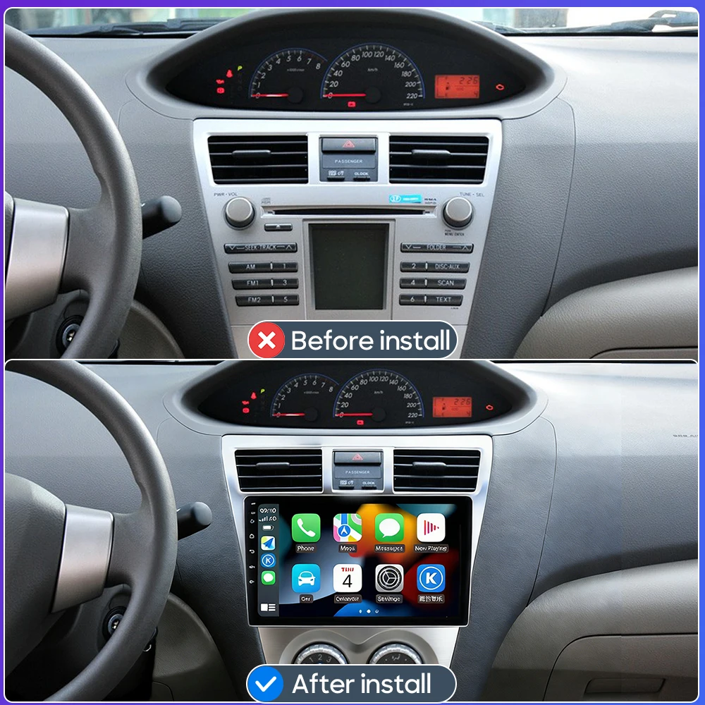 For Toyota Yaris Sedan Vios Belta Platz XP90 2006 - 2012 Android 15 Auto Car Multimedia Radio Player Audio Touch Screen GPS 2din