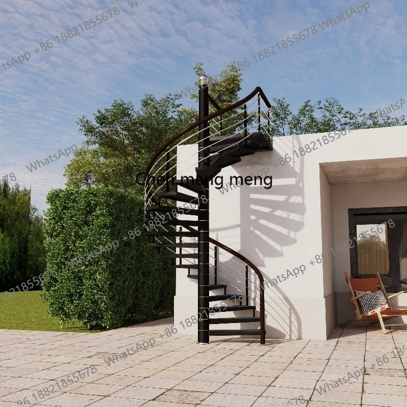 Outdoor spiral staircase outdoor custom rural self-built house fire steel structure plate villa iron staircase