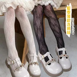 Lolita Bowknot Pattern White Lace Stockings Baby Girl's Sweet Fishnet High Elastic Pantyhose Soft Mesh Tights for Children Kids