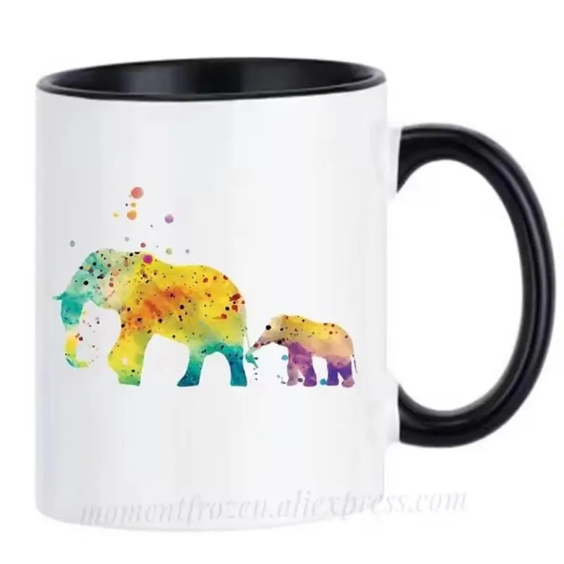 Watercolor Elephants Mugs Dad and Kid Coffee Mugen Family Gifts Mum Mom Children Cups Drinkware Nursery Art Tableware Coffeeware