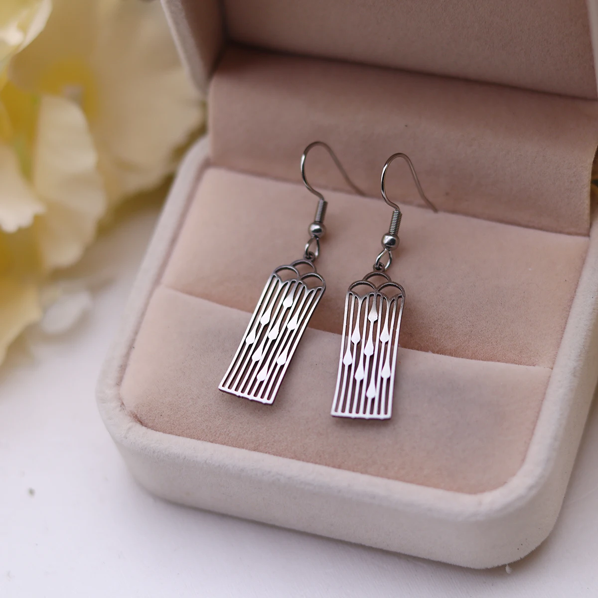 QIAMNI Wind Chime Hanging Dangle Earring Trend Jewelry Gift Stainless Steel Geometric Piercing Drop Earrings For Women Girls