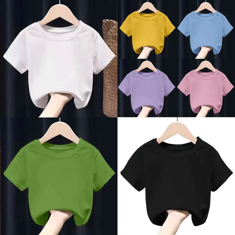 

New solid color casual loose short sleeved T-shirt for boys and girls