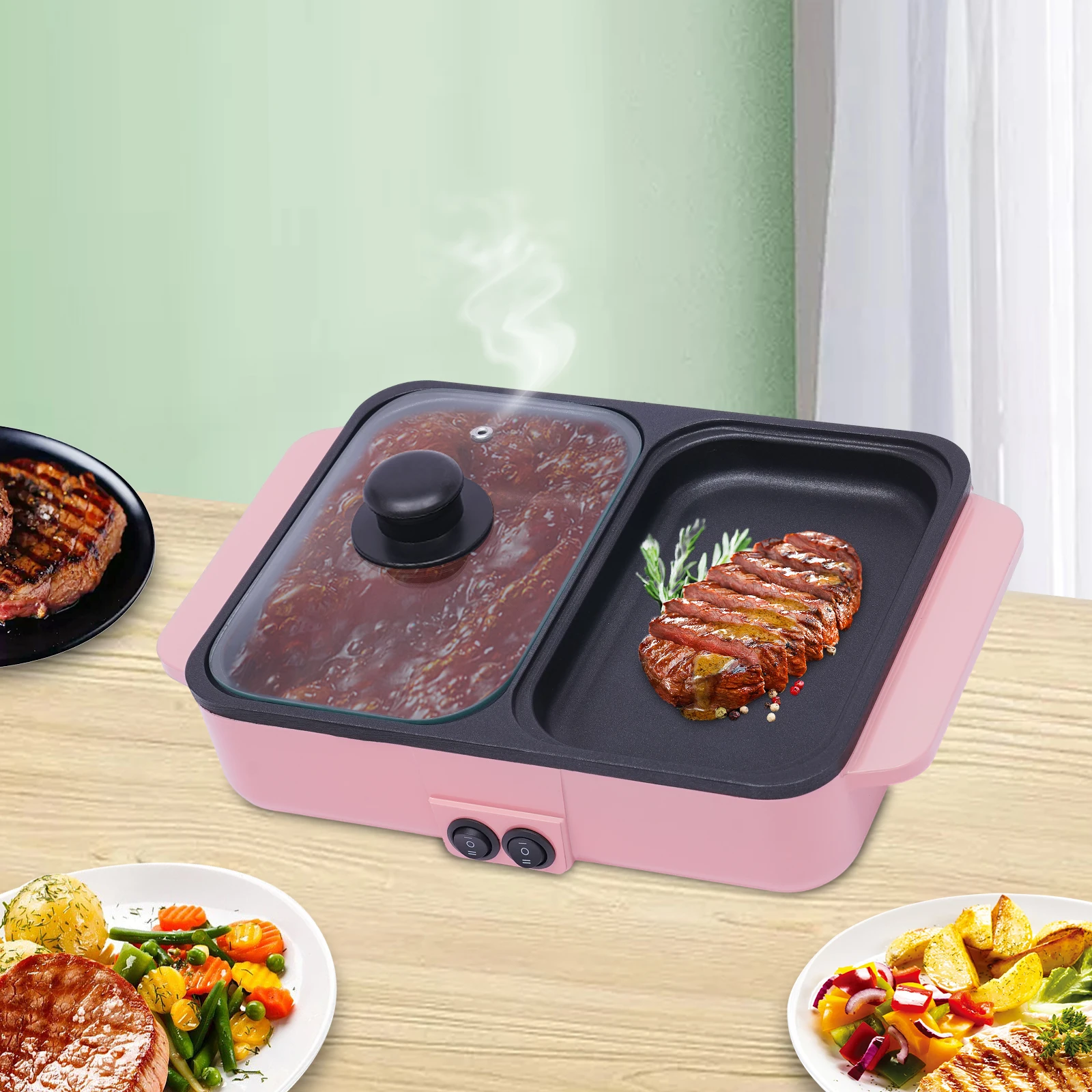 Mini Hot Pot 110V Pink for Home Application Kitchen Use