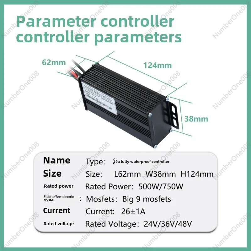 Bicycle Lithium Battery Modification Accessories 24V, 36V, 48V26A Three-mode Sine Wave Brushless Controller Full Waterproof Head