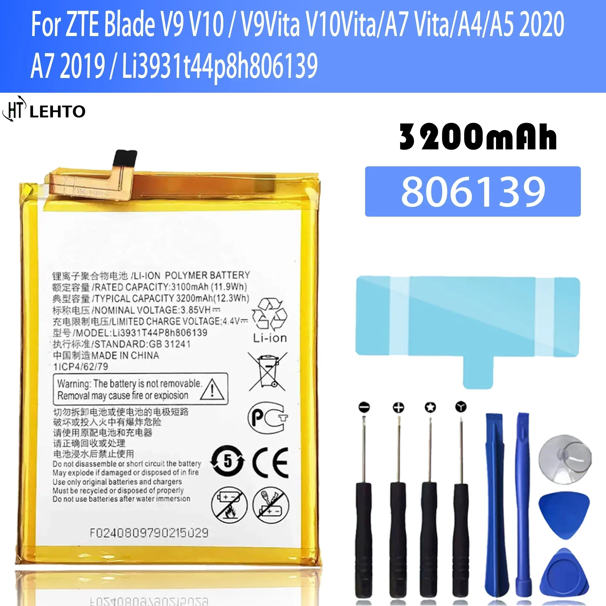 

100% Original LI3931T44P8H806139 Battery For ZTE Blade V9 V10 /V9Vita V10Vita/A7 Vita/A4/A5 2020/A7 2019 Batteries Bateria