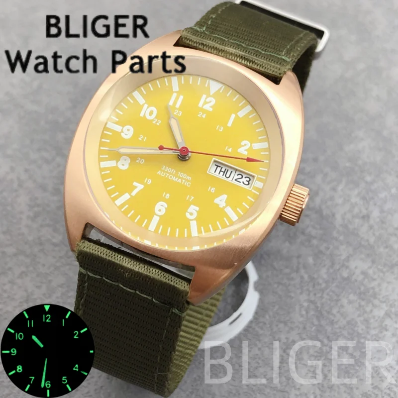 BLIGER 39 ミリメートルメンズ高級ローズゴールド NH36 自動巻き腕時計ミネラルガラス 10ATM 防水ビッグクラウン/スモールクラウン Watche 男性用