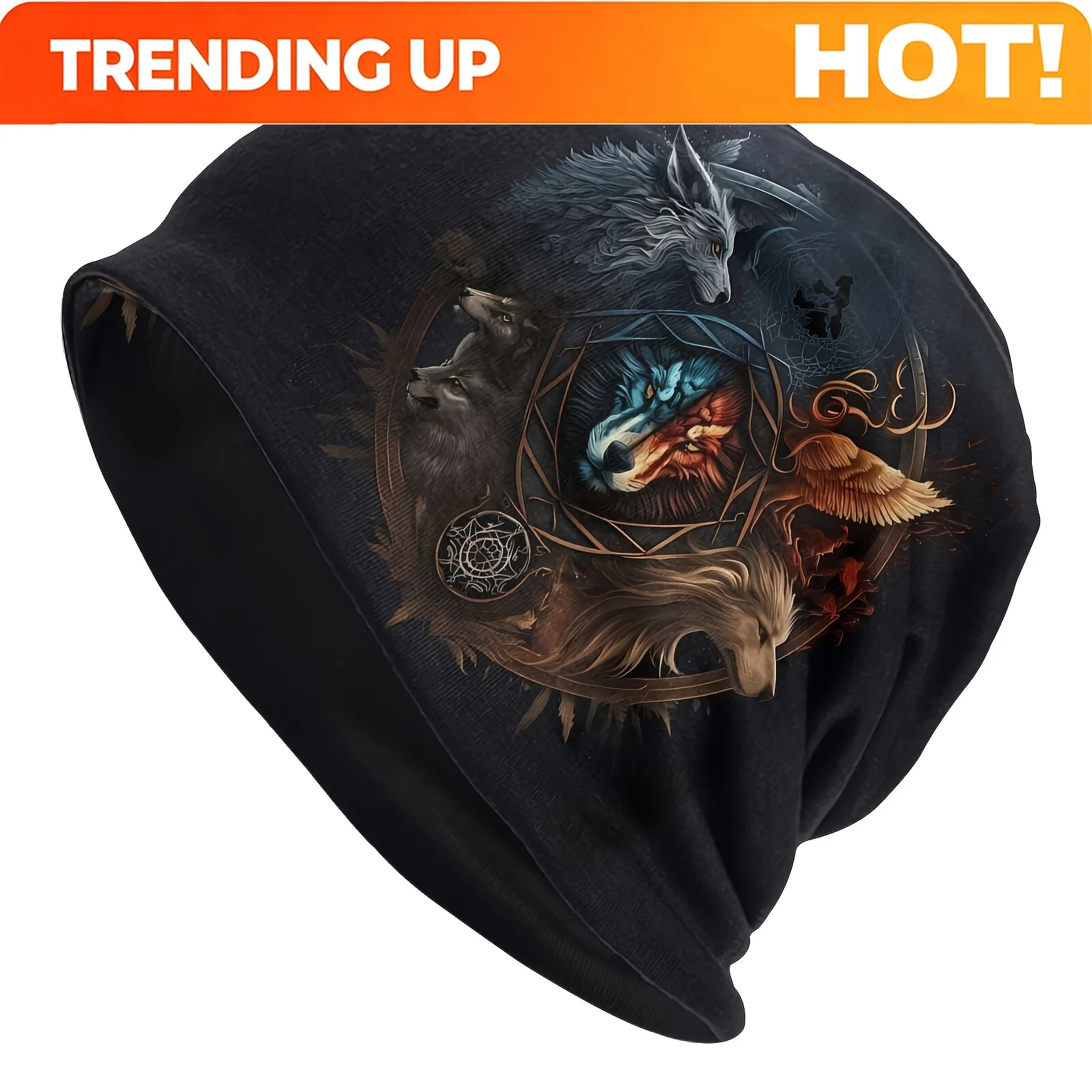 Customization Wild Wolf Beanie Hat - Elastic Wolf Print Suitable For, Lightweight Warm Winter Skull With Wolf, Hand Washable -Th