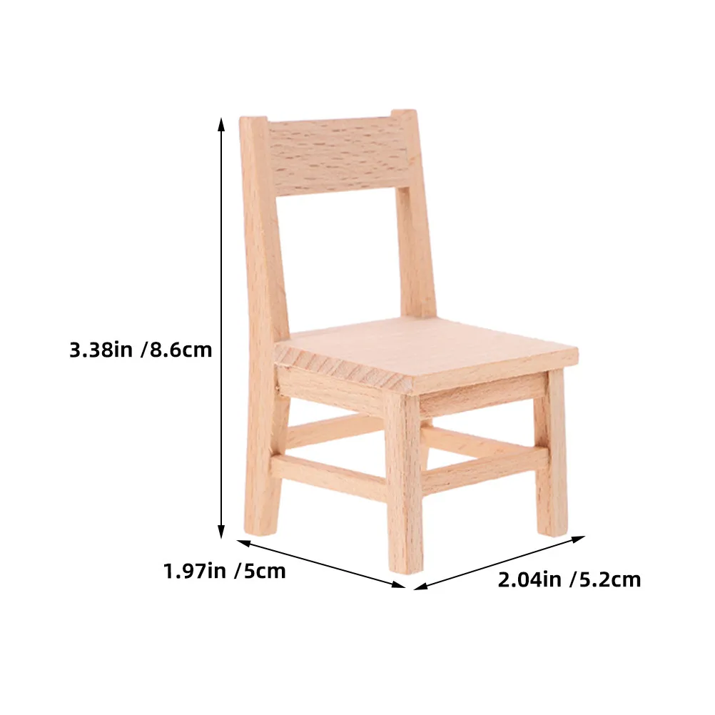 3Pcs Miniature Wooden Chairs for Dollhouse Natural Wood Finish Realistic Detail Sturdy Compact Scale-Perfect Living Room Dining