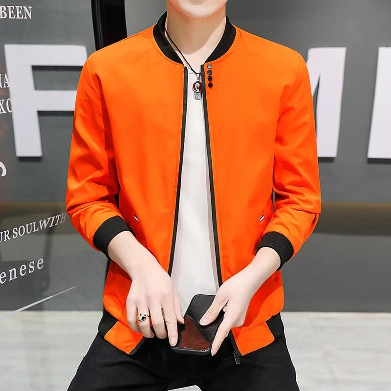 

2025 Spring and Autumn New Men's Jacket Coat Stand Collar Solid Color Men's Tops Long Sleeves Zipper Coats Youth Cycling Coat