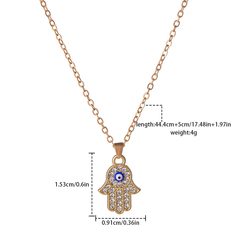 Turkish Crystal Evil Eye Hand Palm Hamsa Pendant Necklace for Women Gold Color Jewelry Link Chains Charm Choker Girl Gift