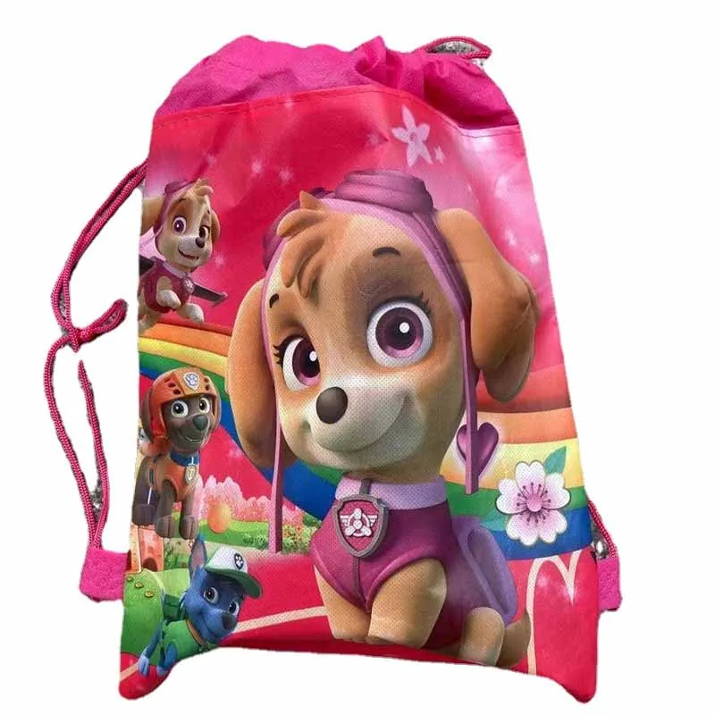 Paw Patrol Chase Anime Borsa con coulisse in tessuto non tessuto Cartone animato Kawaii Borsa regalo per festa di compleanno Divertente borsa a tracolla per bambini Regali