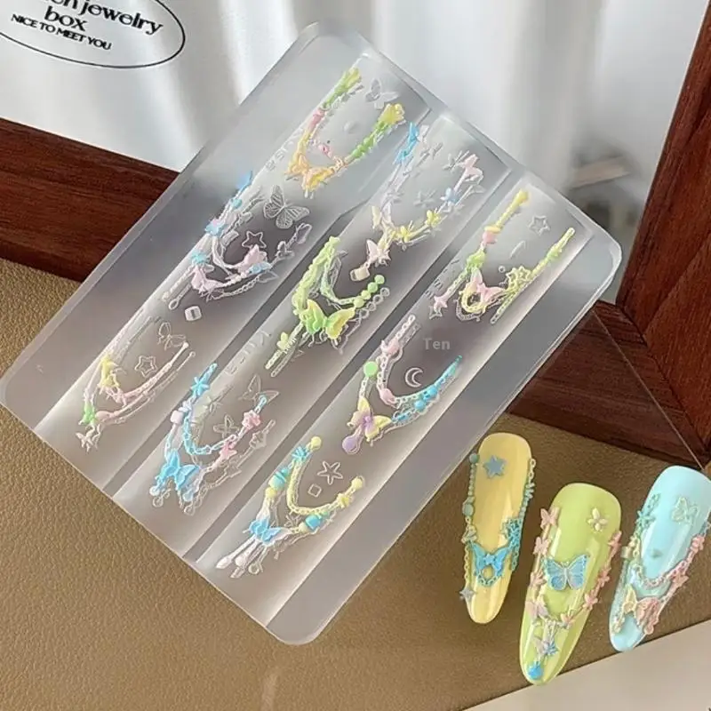1 pz decorazione per unghie in silicone carino farfalla perline catena unghie 3d stampo per unghie fai da te nail art pentagramma accessori per nail art