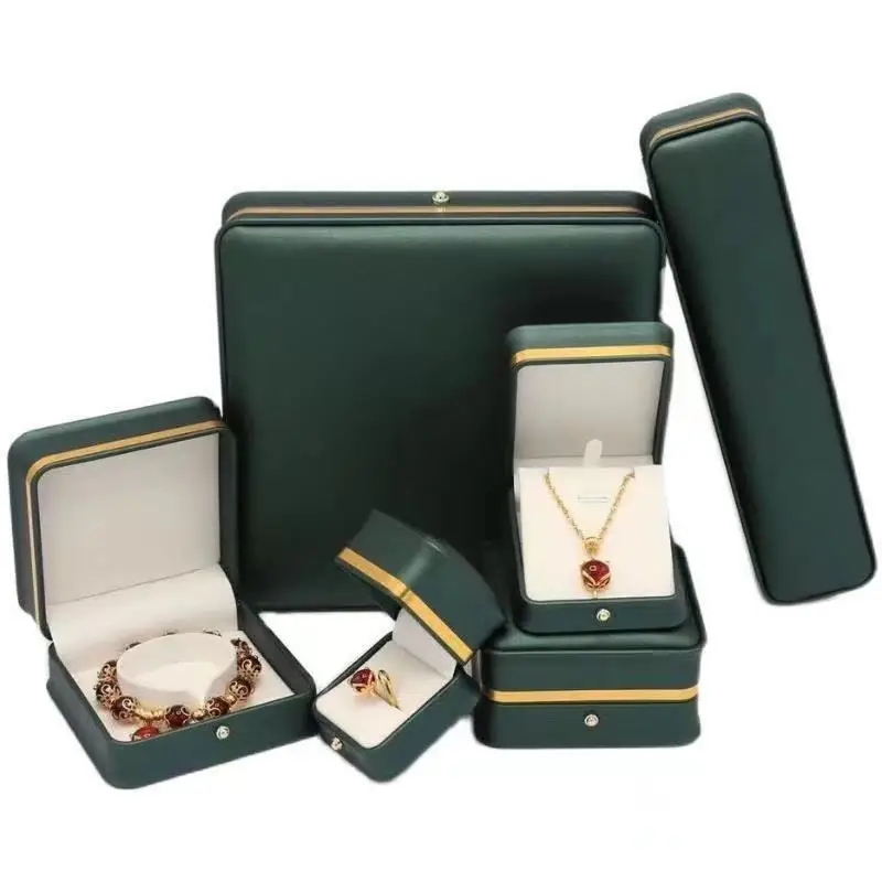 Quality Wedding Jewelry Storage Case Amazing Green Leather Ring Earrings Necklace Pendant Bracelet Storage Organizer Gift Box