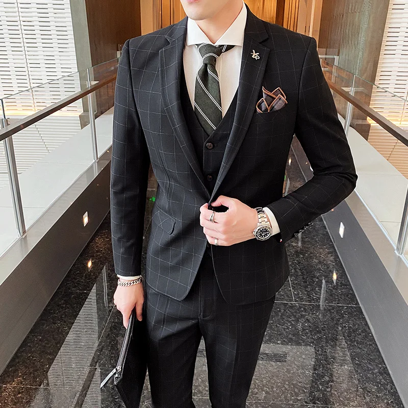 2023 new high-end suit (suit + vest + trousers) British dress business fashion casual handsome party wedding 3 2-piece set