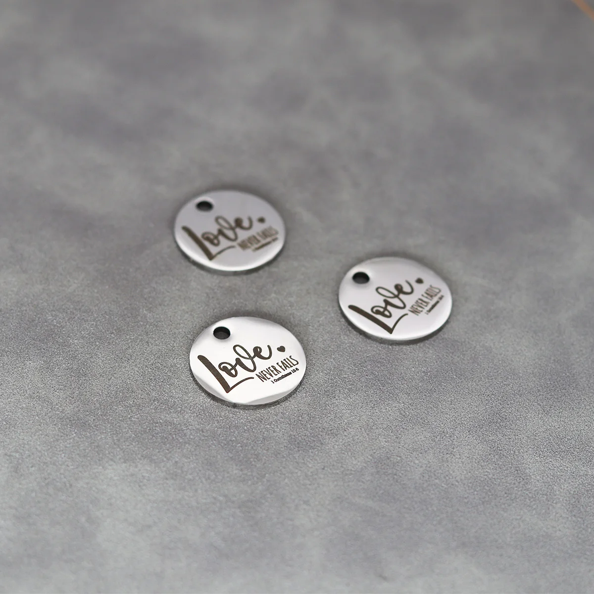 3pcs Love Never Fails Corinthians Bible Verse Laser Engraved Stainless Steel Charm for Bracelets DIY Jewelry Making Accessories