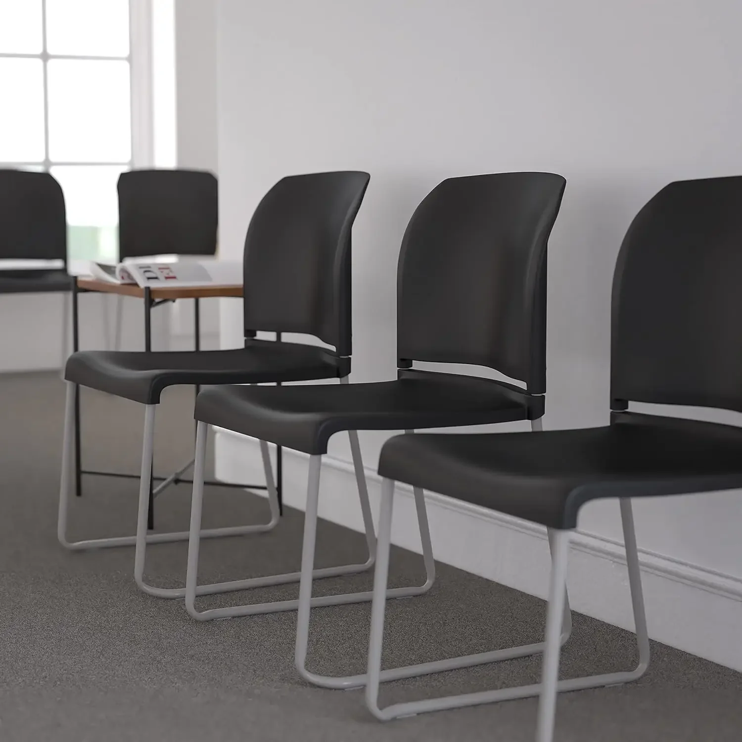 Furniture Hercules Series Contoured Stacking Chairs for Waiting Rooms and Offices, Ergonomic Lobby Chairs with Curved Back, Set