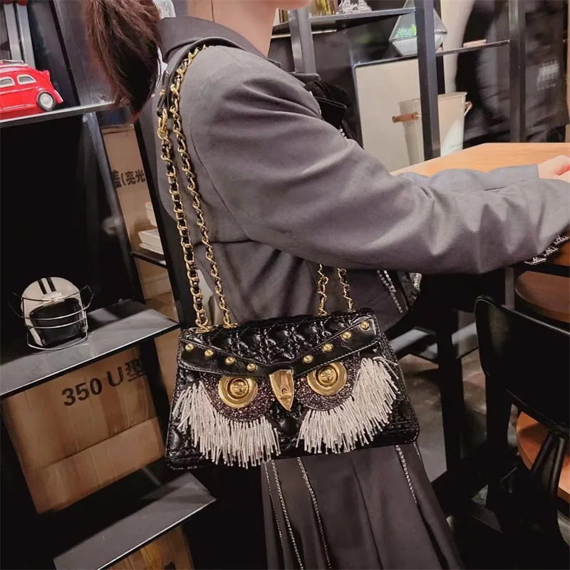 Net red rhinestone chain bag tide 2022 new fashion high-end Messenger bag small bag female trend owl female bag