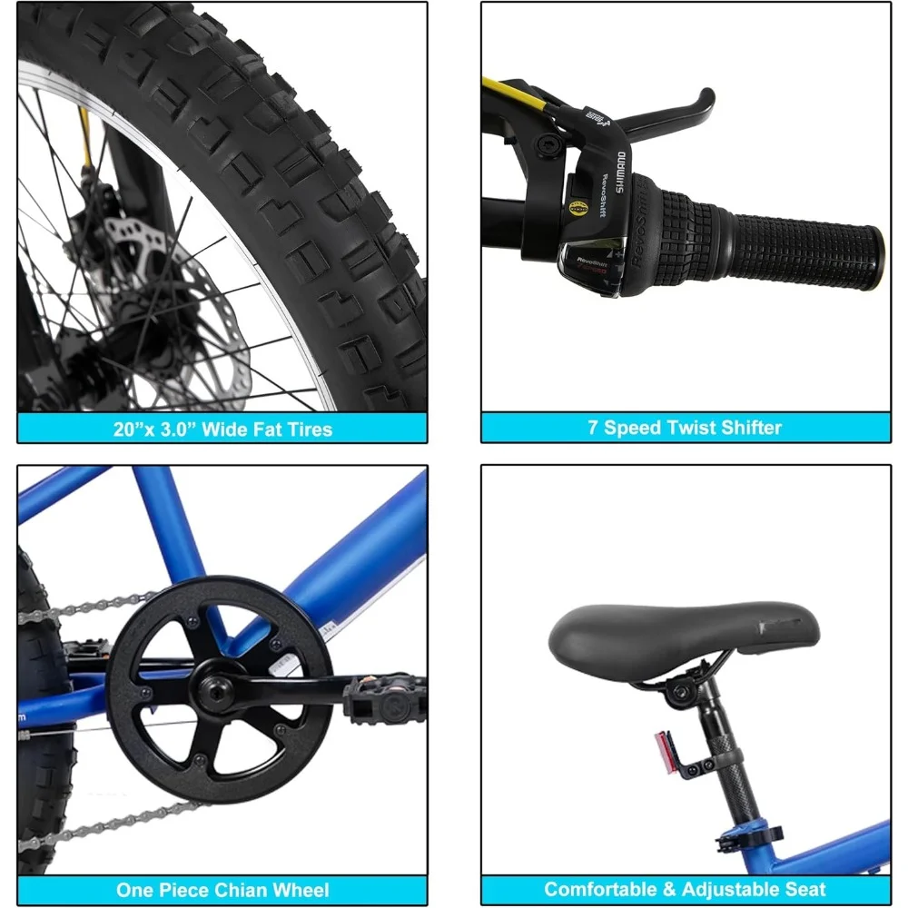 20 inch mountain bike, for children 7-12 years old, 3 inch wide knots tire, bike, for boys and girls