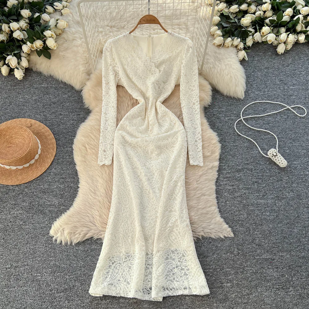 Chic vintage Sexy V-neck lace Ruched Fairy A-line Vacation Women Boho Sundress ceremony dresses