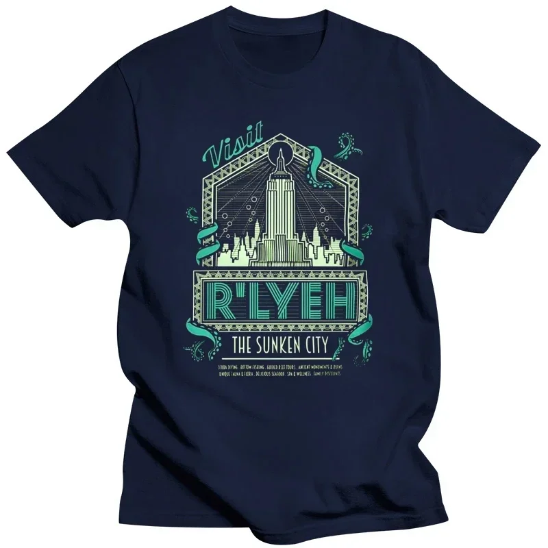 Rlyeh - The Sunken City  H.P. Lovecrafts Call of Cthulhu inspired Mens horror themed tshirt screen printed by hand  geek gift