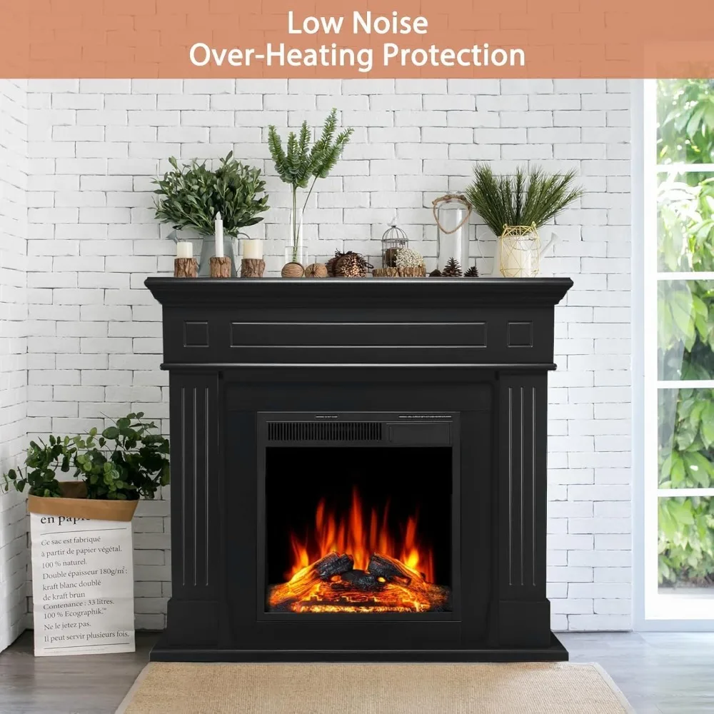 Lareira elétrica de 44" com mantel surround, aquecedor de lareira autônomo LED de 750 W/1500 W com chama realista, ajustável