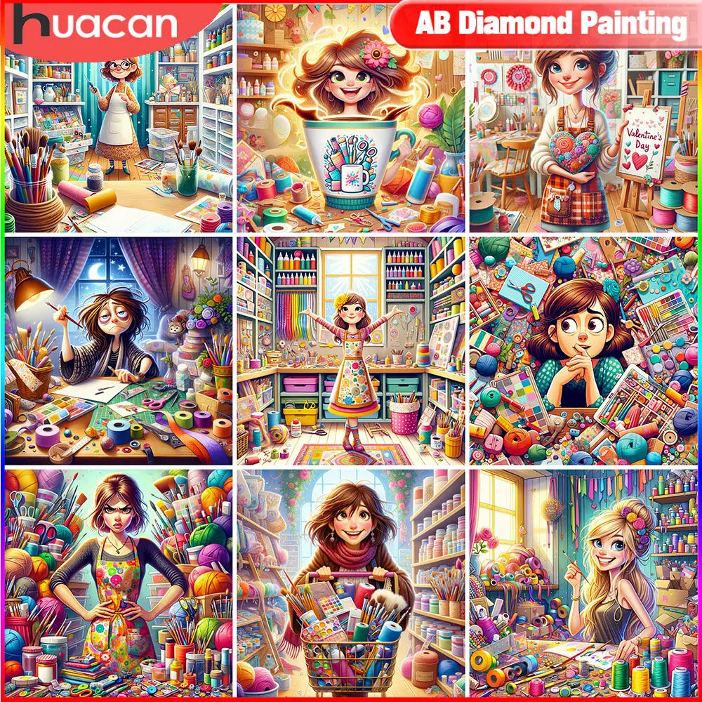 

HUACAN Diamond Mosaic Girl 5D DIY Picture Of Rhinestones Embroidery Portrait New Arrival Painting Cartoon Handmade Gift