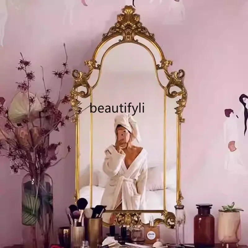 

ss8350 European retro bathroom wall-mounted fireplace decorative mirror French makeup mirror desktop desktop vanity mirror