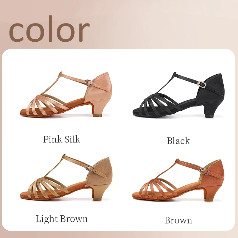 HROYL Ballroom Dance Shoes for Girls Women's T-belt Latin Dance Shoes Elegant Waltz Samba Tango Soft Low Heel Sandals