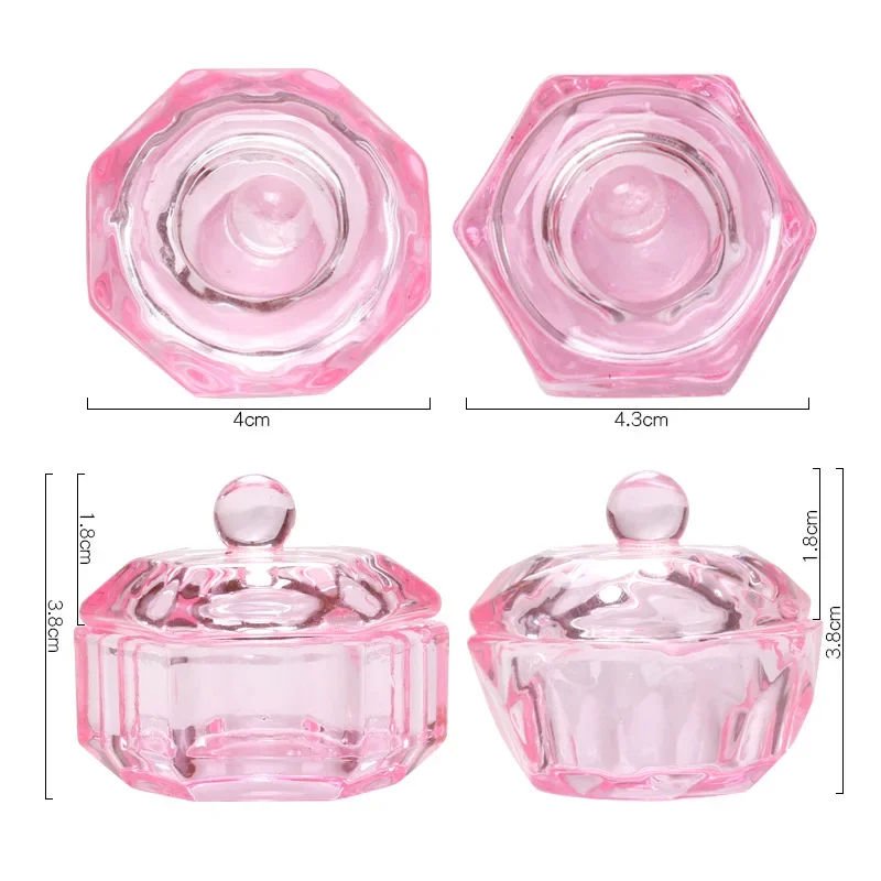 1 Stück rosa Kristall Acryl flüssige Schüssel Tappen Schüssel Glas Tasse mit Deckel Schüssel für Acryl pulver Monomer Nail Art Tool