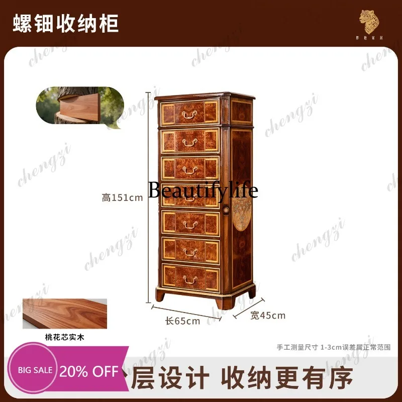 MM02 Gabinete de joyas de madera maciza francesa, multicapa con cerradura, estilo retro americano, gabinete de almacenamiento grande para joyas Wenwan.