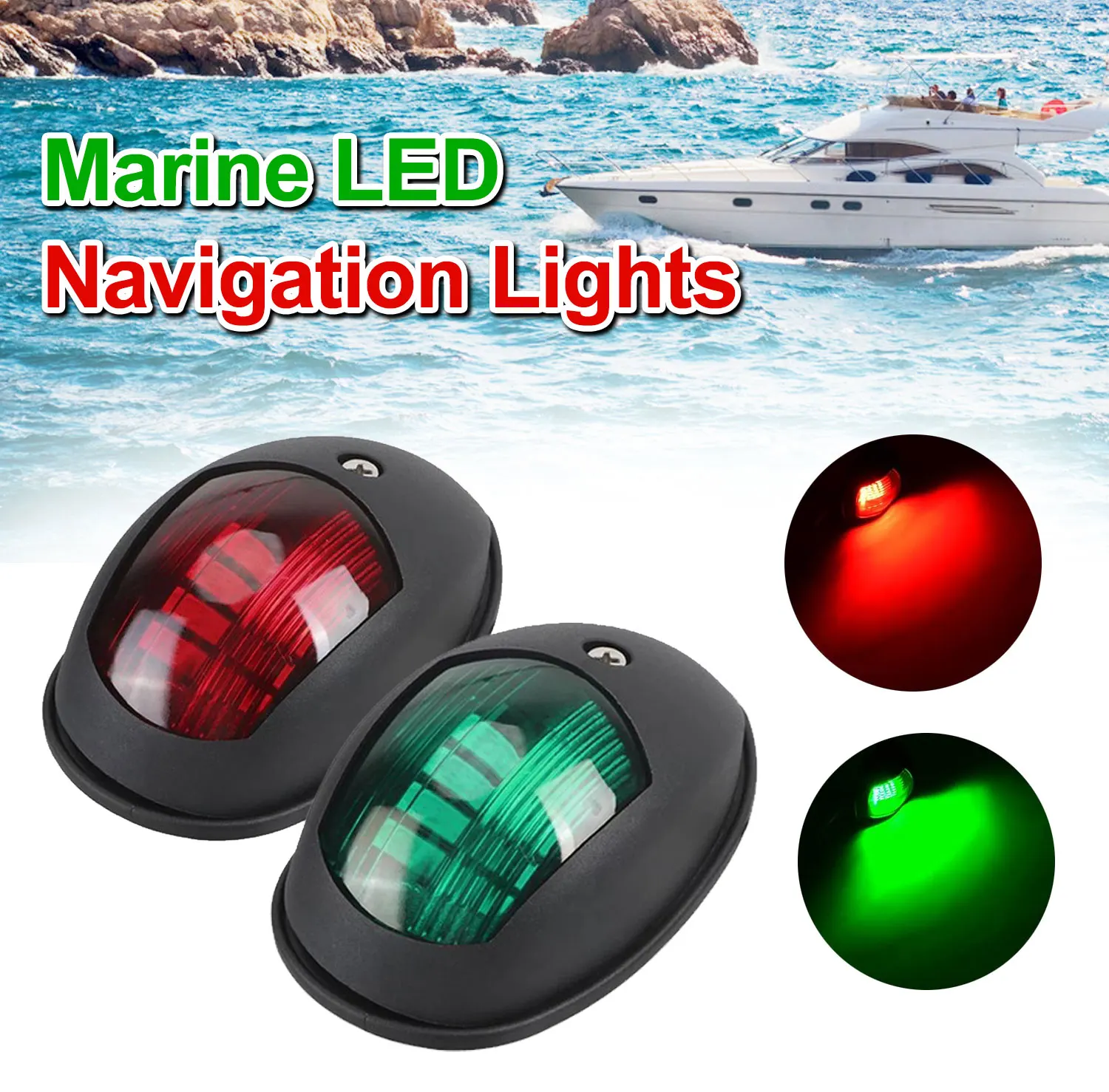 1 pair Yacht Navigation Light Waterproof LED Marine Sounding Light Navigation Light Red and Green Marine Light 12V Sidelight