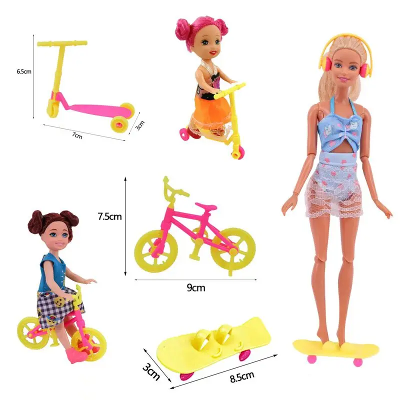 Mini Skateboard Bicycles Stroller Doll Toy For Barbie Kelly Dolls Outdoor Sports Miniature Accessories Dollhouse Toy Girls Gifts