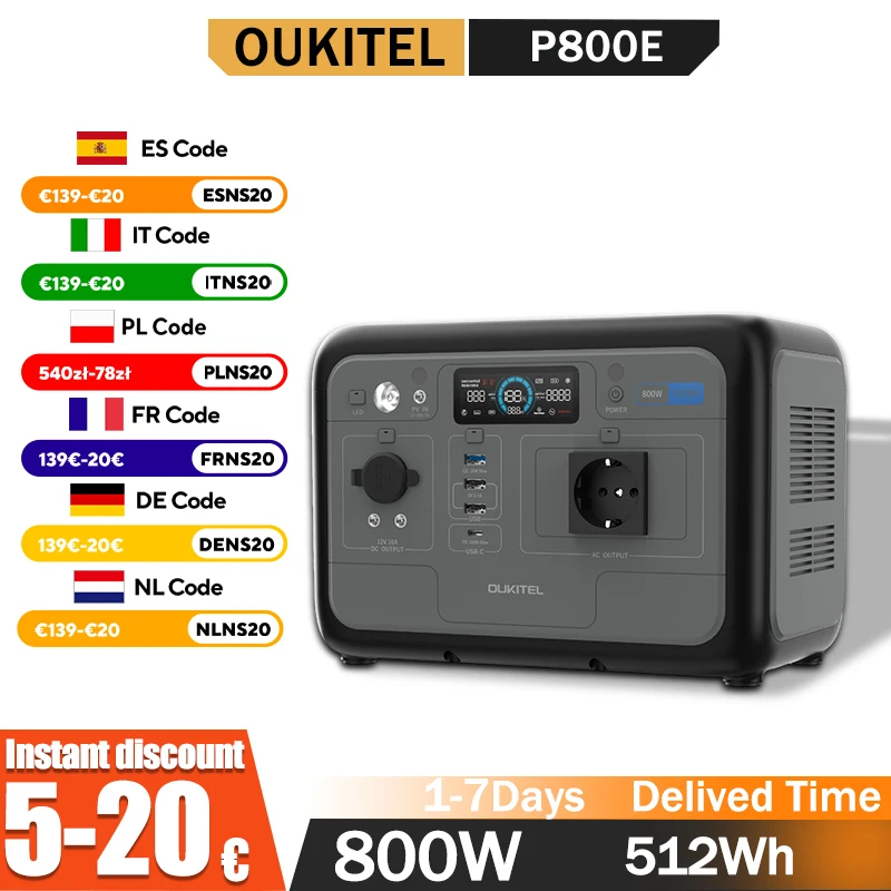 OUKITEL P800E Tragbare Powerstation 800W Ausgangsleistung 512Wh Kapazität LiFePO4 Familien-Outdoor-Camping Notstromversorgung Powerstation