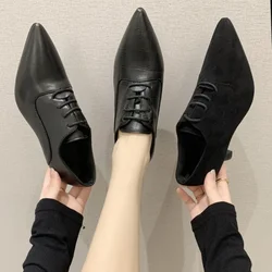 High Heels Pointed Toe Sexy Ankle Boot 2023 New Winter Mujer Fashion Cross Lace Up Party Heels Casual Chelsea PU Leather Oxfords