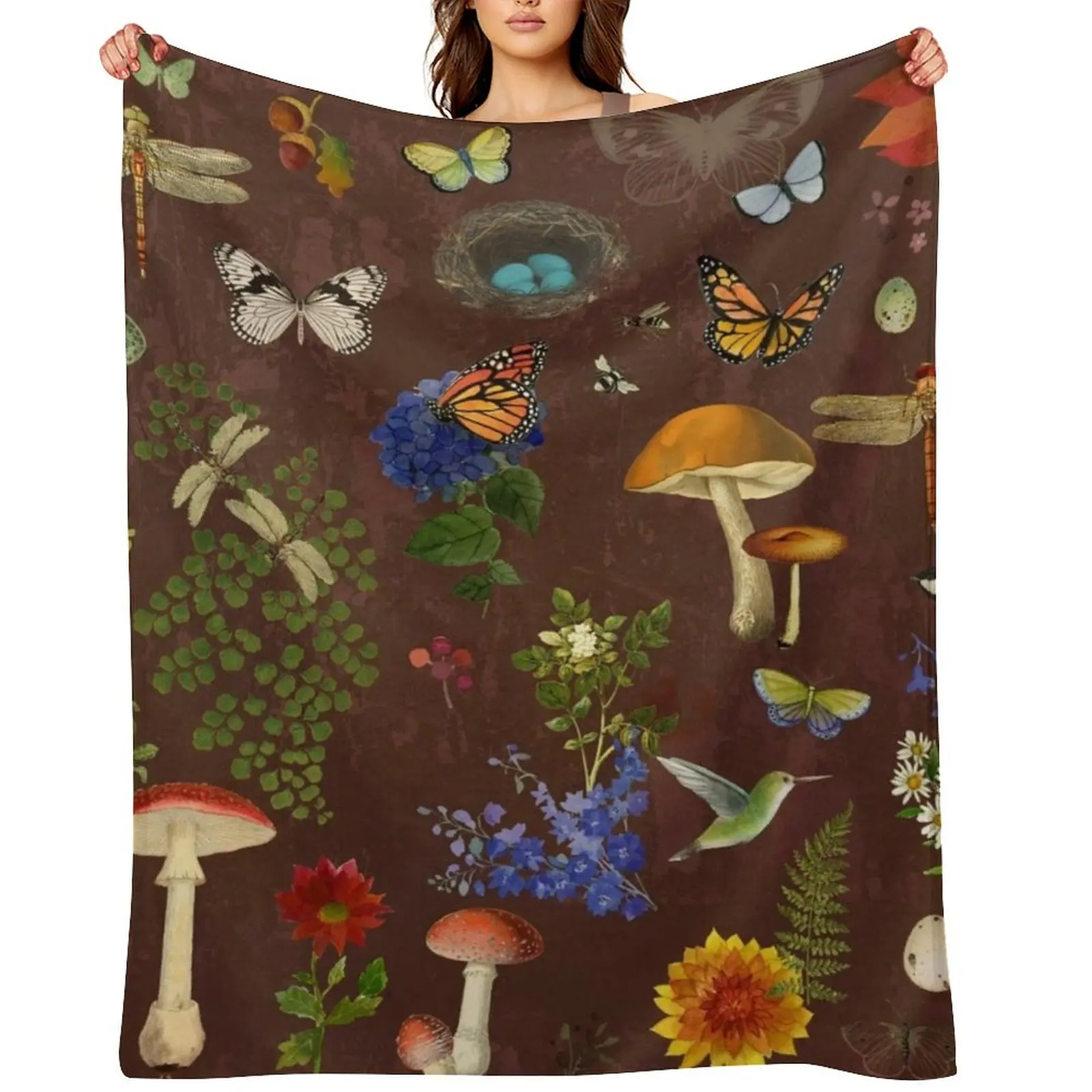 

Vintage cottage core in earthtones Throw Blanket christmas decoration Sofa Quilt Flannels Polar Blankets