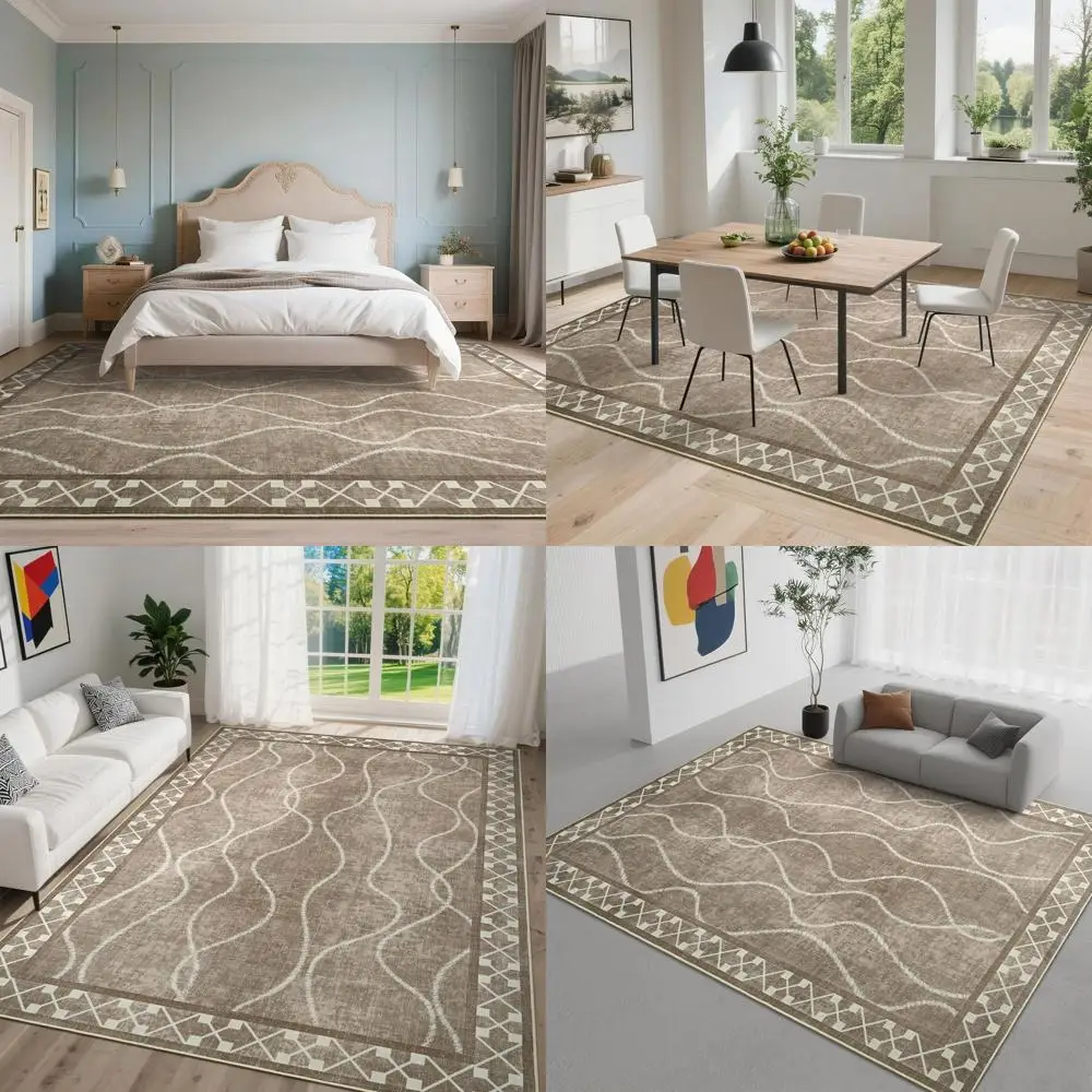 

Коричневые коврики 6x9 с каймой, которые можно стирать в машине и нескользящей резиновой подложкой для гостиной, столовой и домашнего декора