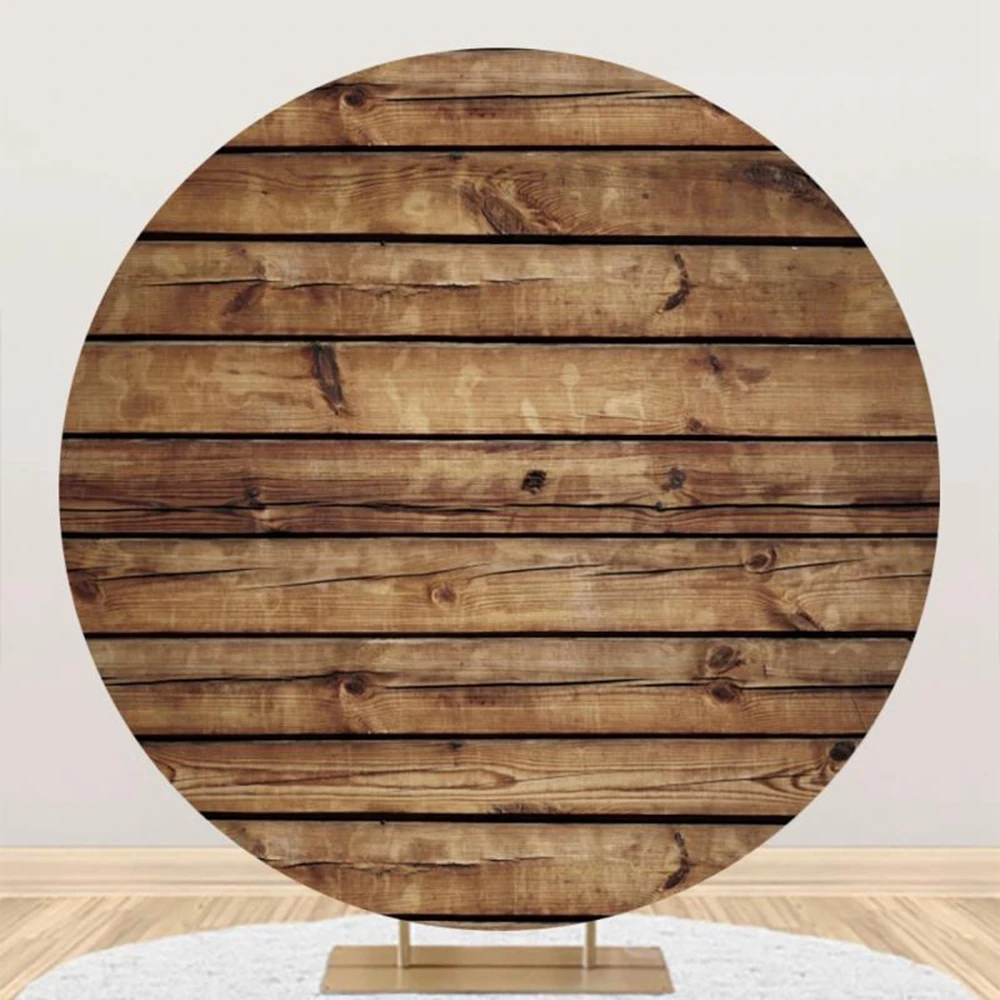 Rustic Wood Board Round Backdrop Cover Retro Wooden Plank Baby Shower Wedding Birthday Party Photography Background Photo Studio