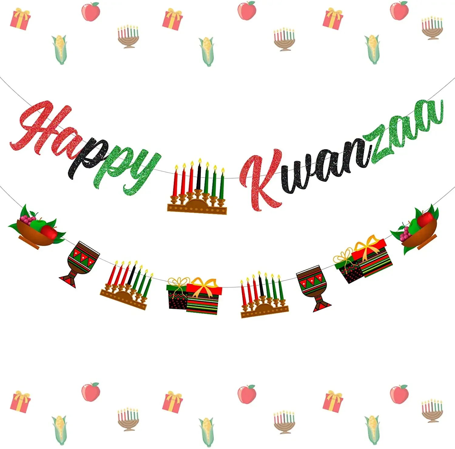 

Cheereveal Happy Kwanzaa Banner Garland with Kinara Candles Rustic African Heritage Party Decoration Mantel Fireplace Home Decor