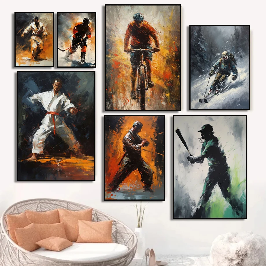 Abstract Sports Cyclist Football Basketball Soccer Boxing Ski Player Martial Poster Canvas Painting Print Wall Art Room Decor