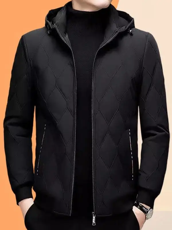 

Легкая роскошная осенне-зимняя куртка в корейском стиле с капюшоном, легкая хлопковая куртка для мужчин, теплая, для среднего возраста, деловой повседневный стиль, для папы