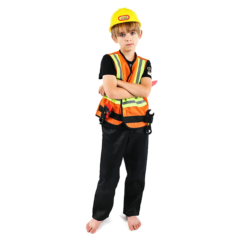 Children Engineering Costume Kids Construction Worker Cosplay Costume Role Play Toy Set Professional Experience Clothing Uniform