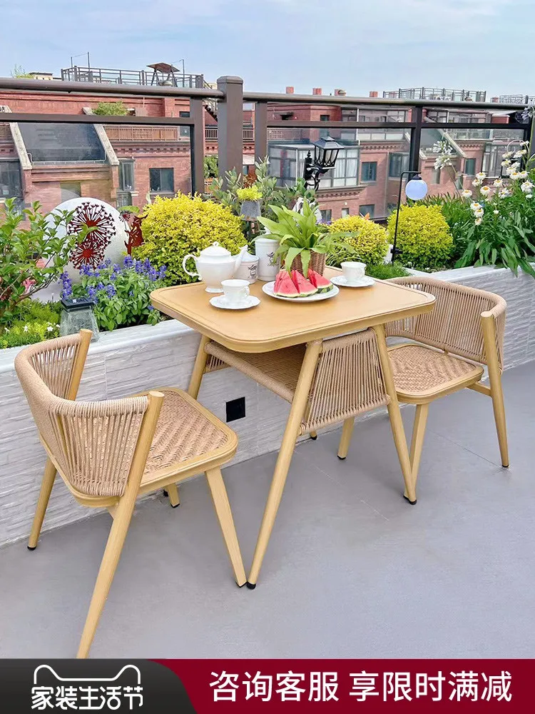 Balcony tea table and chair combination simple rattan chair tea table three-piece leisure chair one table and two chairs storage