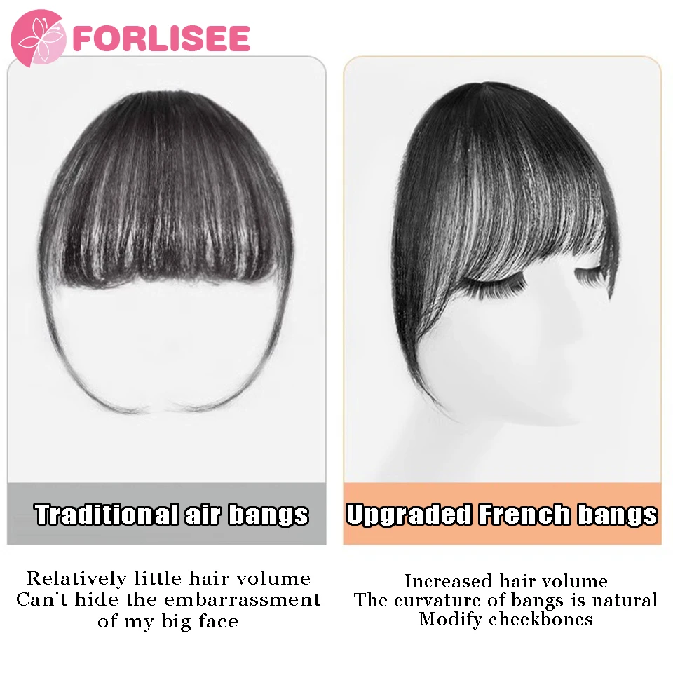 FORLISEE Synthetic Air Bangs Wig For Women 3D Fake Bangs Natural Forehead Full Bangs Wig Piece Replacement Wig