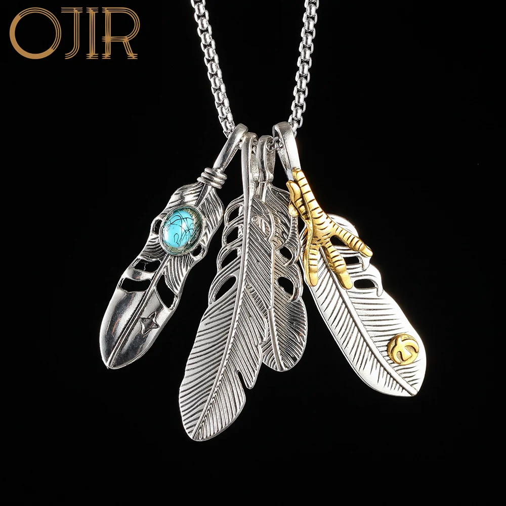 VIntage Silver Color Feather Goth Jewelry Long Chains Korean Fashion Suspension Pendants for Women Accessories Trending Products