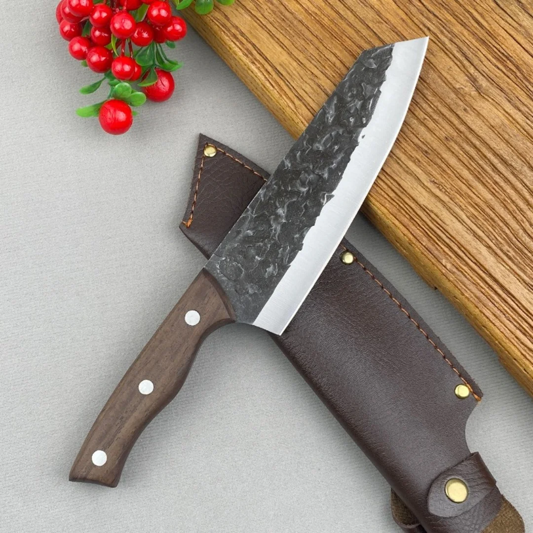 Stainless Steel Knife, Chef Knife, Carving Knife With Knife Sheath, Sharp Blade, Practical Kitchen Knife, Wooden Handle