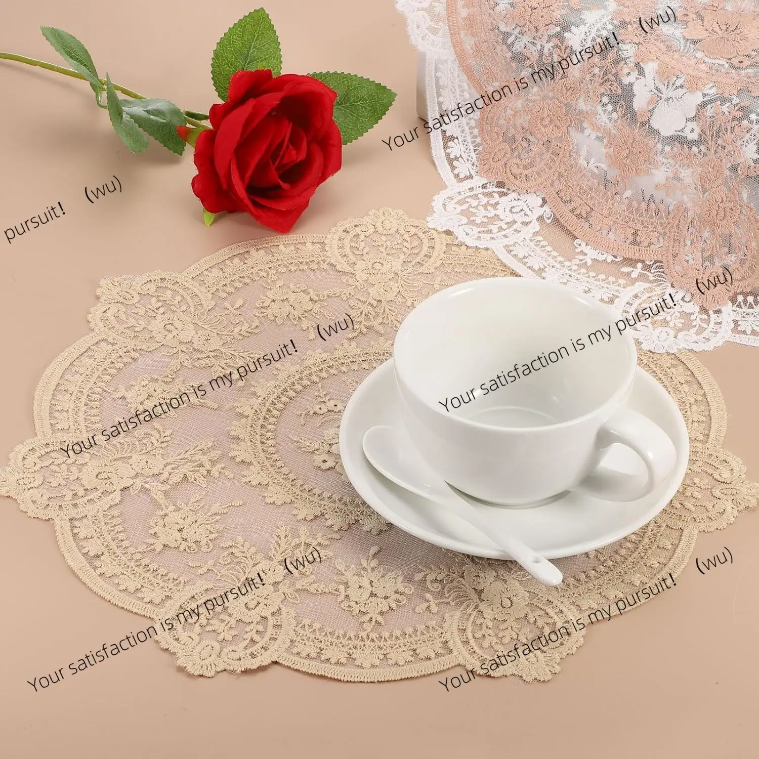 Retro French Lace Placemat Coffee Coaster Romantic Embroidery Tablecloth INS Pastoral European Bedside Table Mat