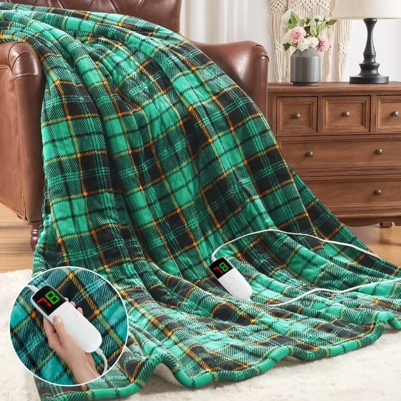 Heated Blanket Electric Throw, 50X60, Heating Throw with 10 Heating Levels & 8 Hours Auto Off, Checkered Sherpa Blanket Warmer